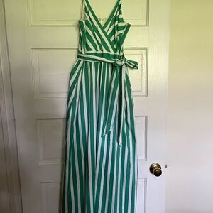 Gianni Bini Green and White Wrap Tie Front Maxi Dress